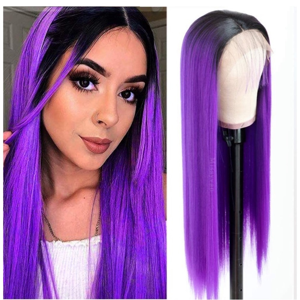 Straight Purple Long Lace Front Wig